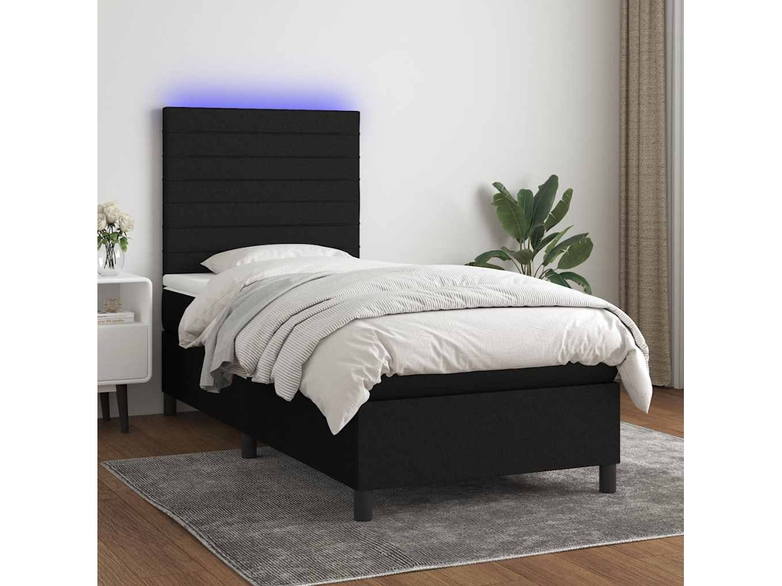 Vidaxl Cama Box Spring C/ Colchão e Led 80x200 Cm Tecido Preto