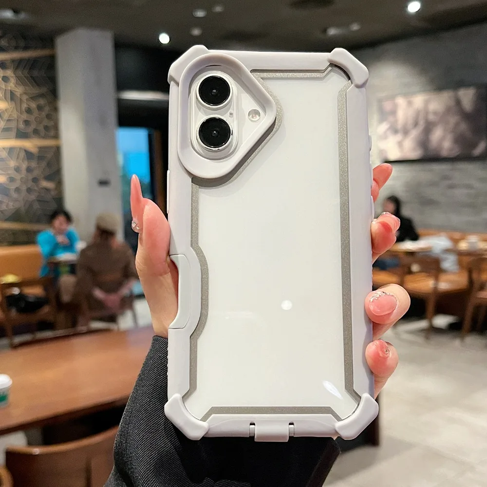 Capa Para Iphone 16 Pro Max, Cinza, Dupla Camada, Transparente, Resistente A Impactos E Durável