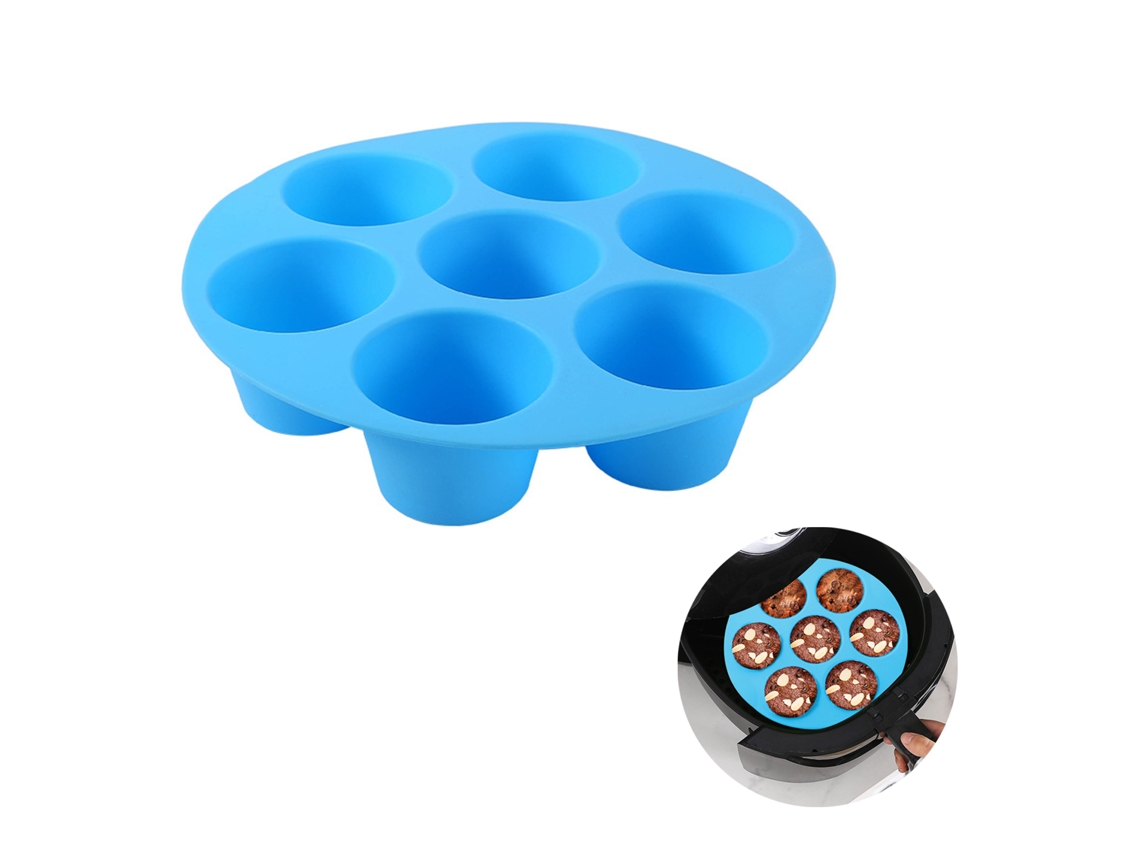 Bandeja De Silicone Para Muffins Com 7 Furos, Formas Para Muffins De Air Fryer Para Assar Formas De Cupcakes - Forma Para Cupcakes De Chocolate (azul)
