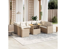 Vidaxl 10 Pcs Conjunto De Sofás P/ Jardim Com Almofadões Vime Pe Bege