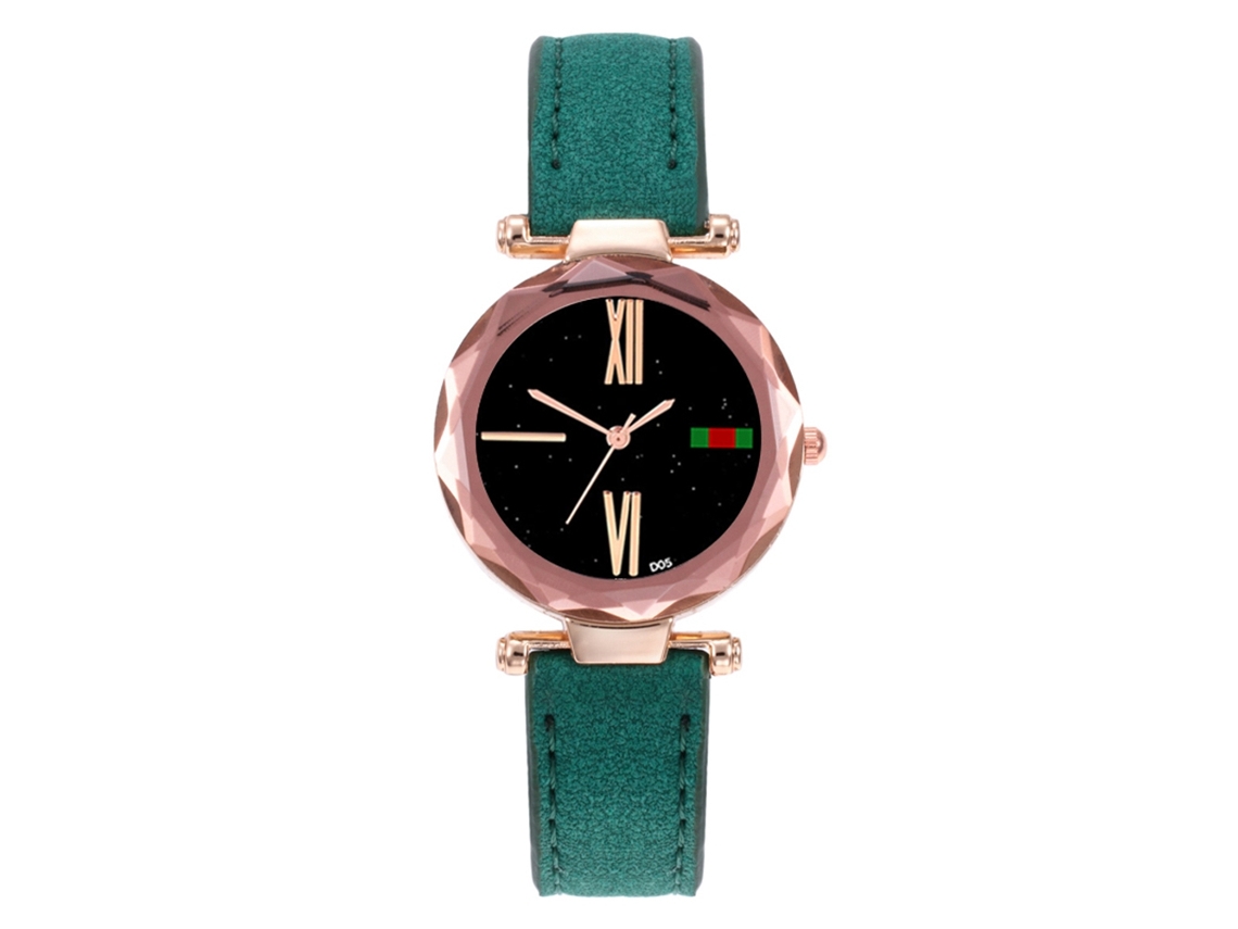 Relógio de Quartzo Feminino de Couro Pu Estilo Casual e Simples com Dial Verde