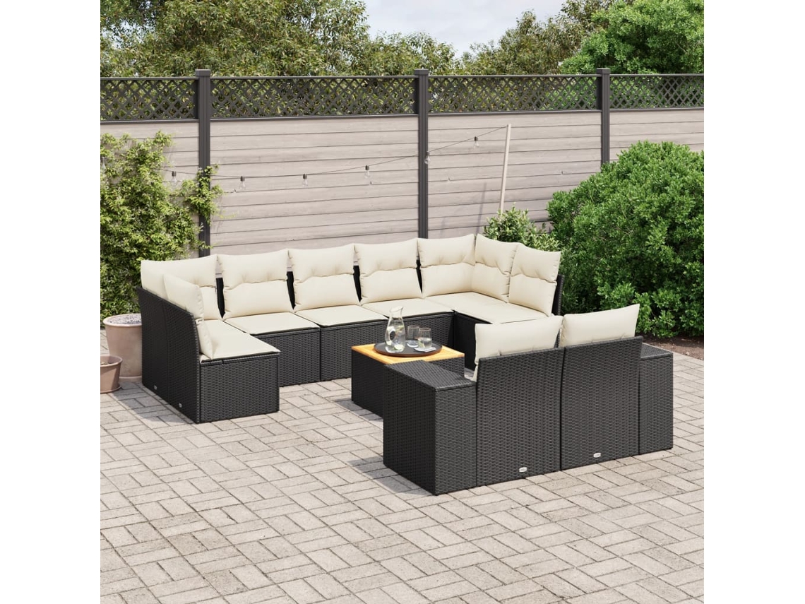 Vidaxl 10 Pcs Conjunto Sofás De Jardim C/ Almofadões Vime Pe Preto