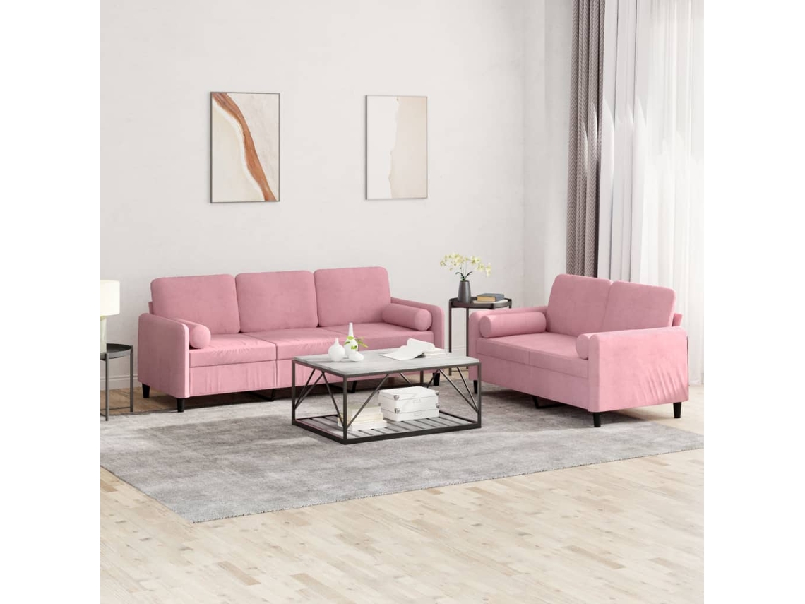 Vidaxl 2 Pcs Conjunto De Sofás Com Almofadas Veludo Rosa