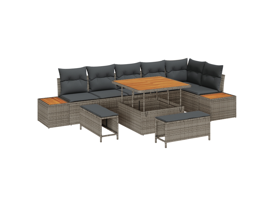 Conjunto 9 Conjunto De Sofá De Jardim Vidaxl Cinzento Vime Pe (100 X 100 X 71 Cm)