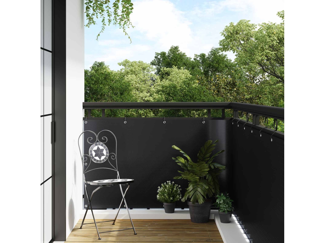 Vidaxl Tela De Varanda Com Ilhós 500 X 80 Cm Vime Pe Preto