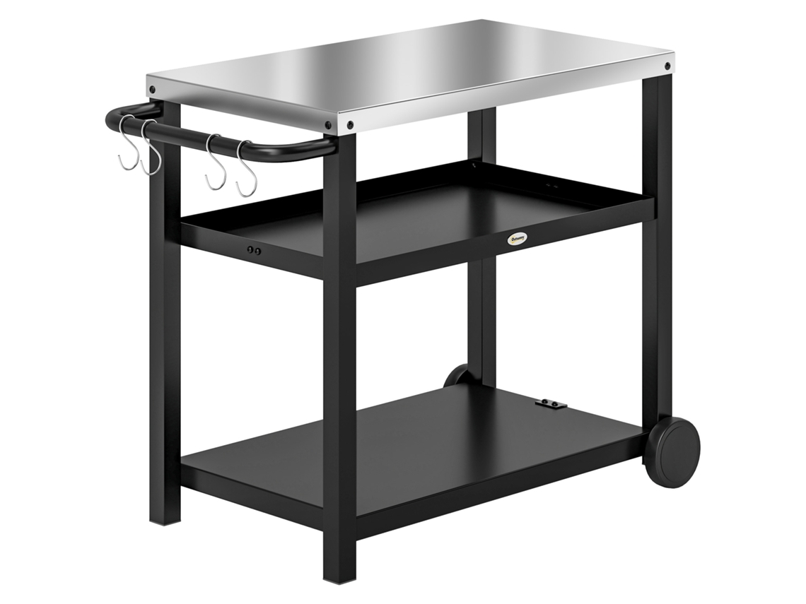 Carrinho de churrasqueira 102x50x81 Cm cinza com prateleiras, bancada e rodas S/MARCA