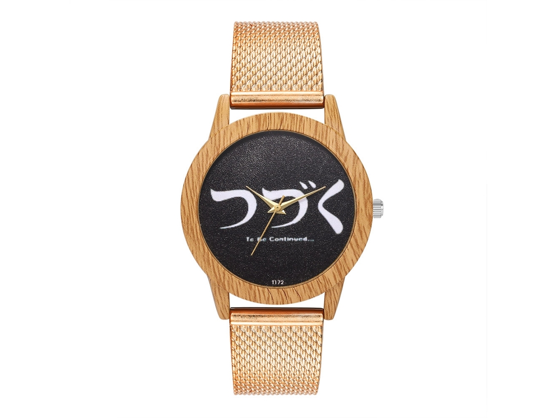 Relógio de pulso unissex com pulseira de malha, mostrador redondo e movimento analógico de quartzo (ouro rosa)
