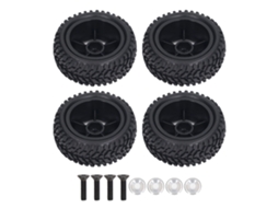 Conjunto De Pneus E Rodas De Borracha Rc 10 Raios Para Carro Rc 1/16 Com Parafusos E Arruelas Preto