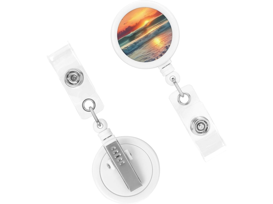 Suporte Crachá Retrátil Resistente, Suporte Crachá Retrátil Com Estampa Pôr Do Sol, Suporte Crachá Retrátil Resistente