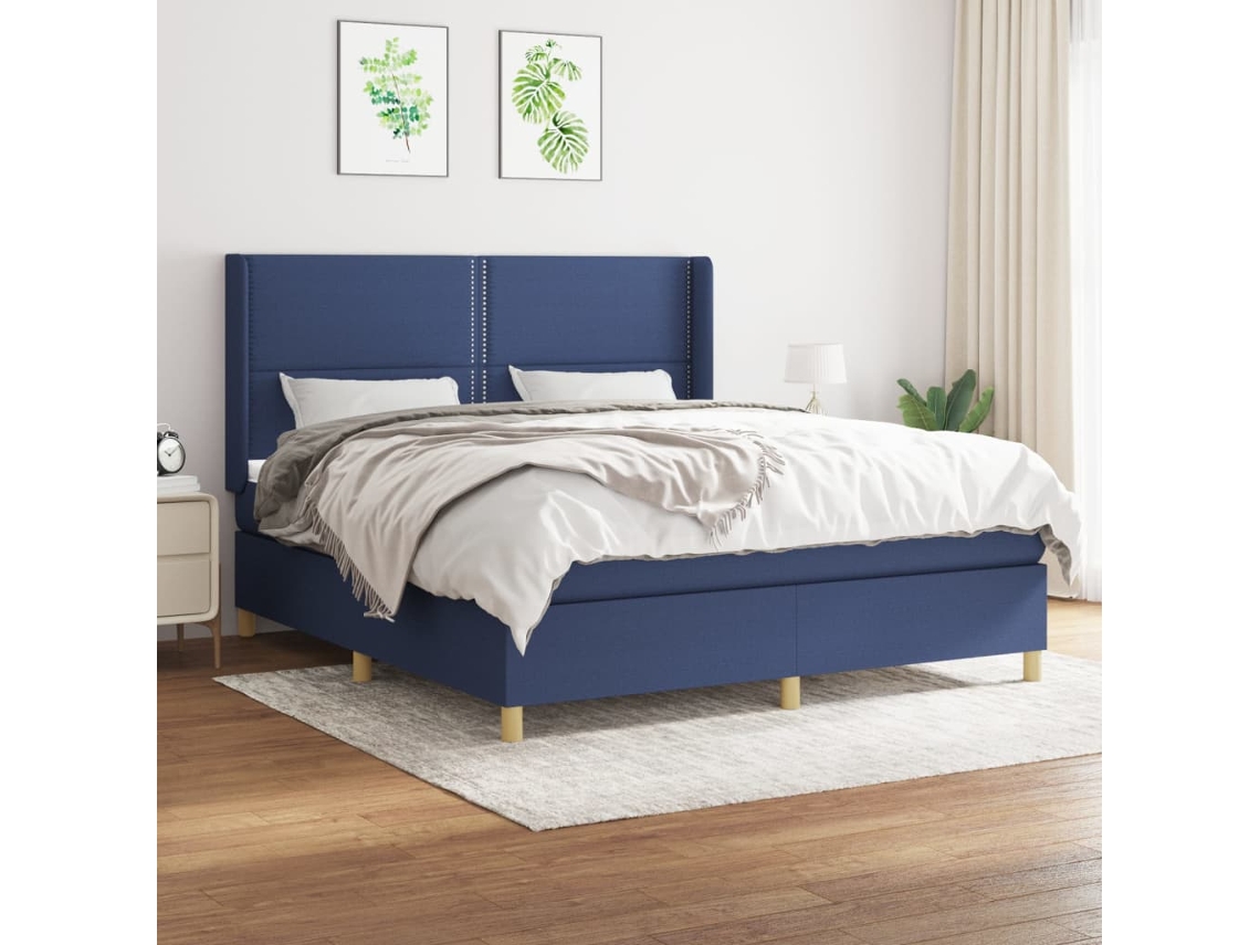 Vidaxl Cama Com Molas/colchão 180x200 Cm Tecido Azul