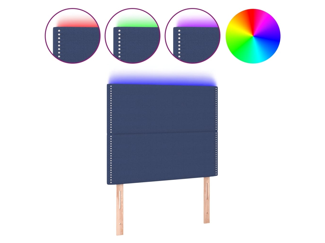 Cabeceira de Cama C/ Led Tecido 90x5x118/128cm Azul MAISON EXCLUSIVE