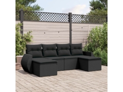 Vidaxl 6 Pcs Conjunto Sofás De Jardim C/ Almofadões Vime Pe Preto