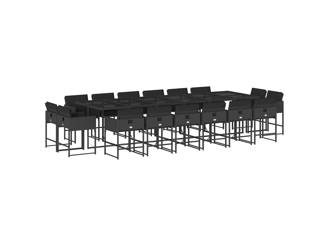 Conjunto de Jantar 17 Pcs para Jardim com Almofadões Vime Pe Preto MAISON EXCLUSIVE (17 pcs)