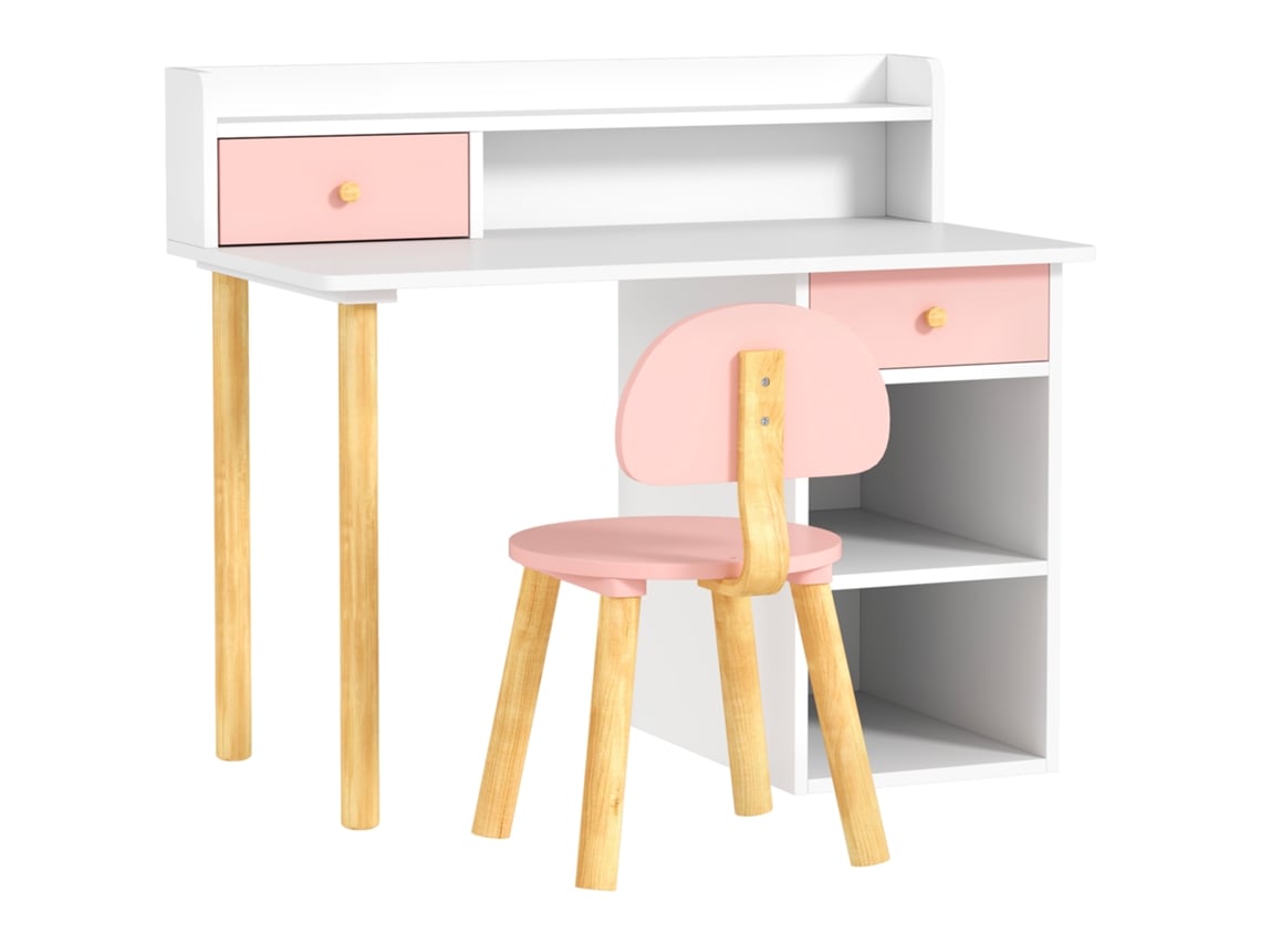 Conjunto De Escrivaninha, Cor Rosa E Branco, Para Crianças, Com Compartimento E Prateleiras