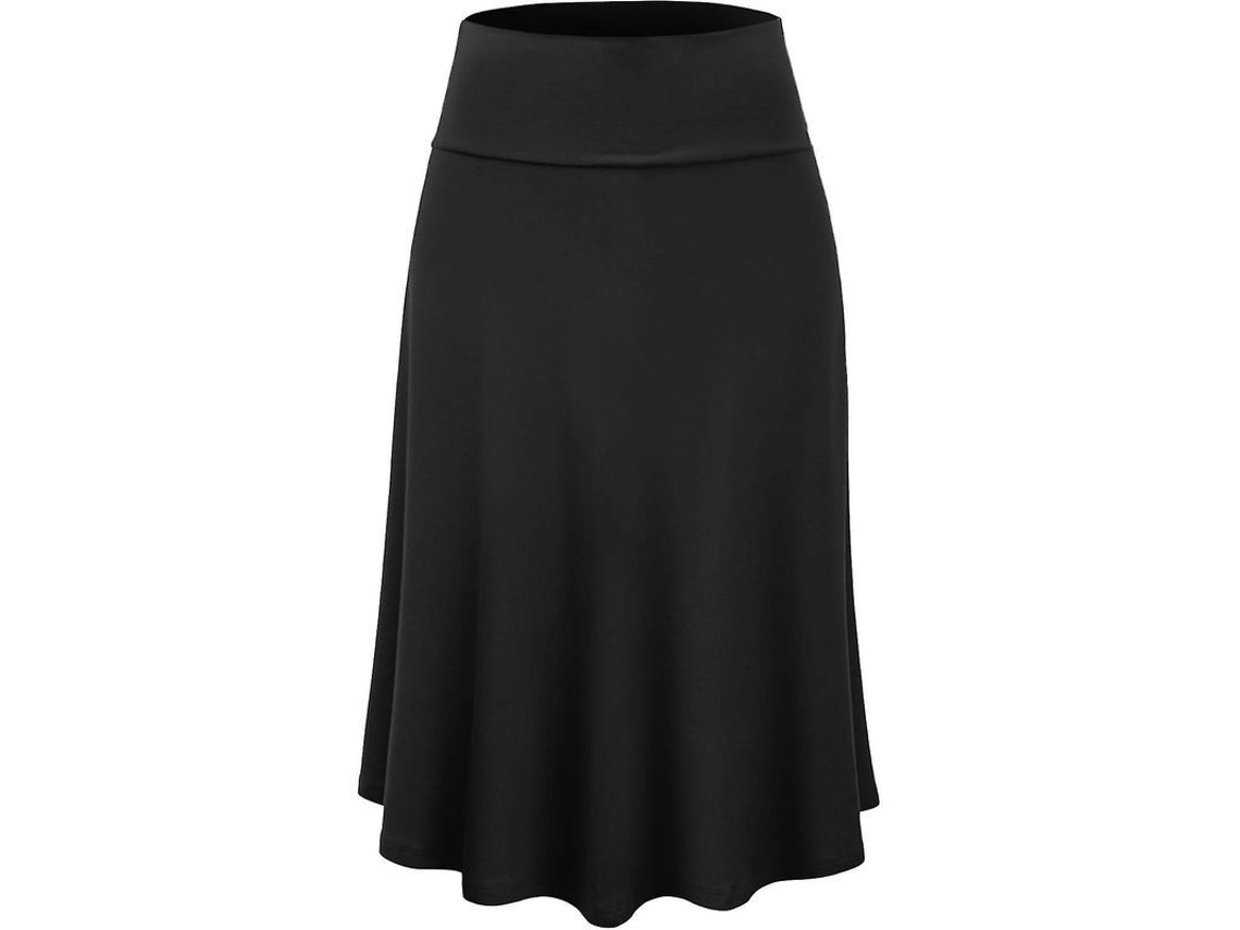 Falda Midi Flare Leve De Cor Solida Com Fecho De Arrastar Para Mulher Tamanhos S-3xl Wb1105 Preto