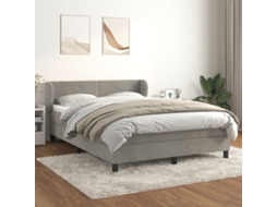 Cama Com Molas/colchão 140x190 Cm Veludo Cinzento-claro