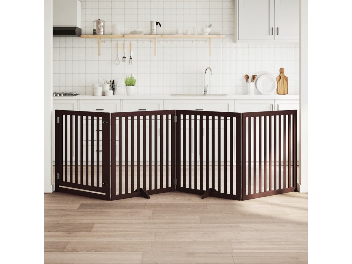 Vidaxl Portão P/ Cães C/ Porta Dobrável 4 Painéis 320cm Álamo Castanho