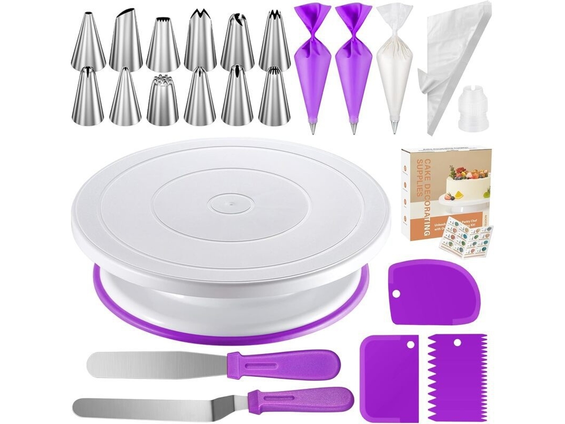 Kit De Confeitaria Com Prato Giratório E Bicos, 71 Peças, Roxo Elysve
