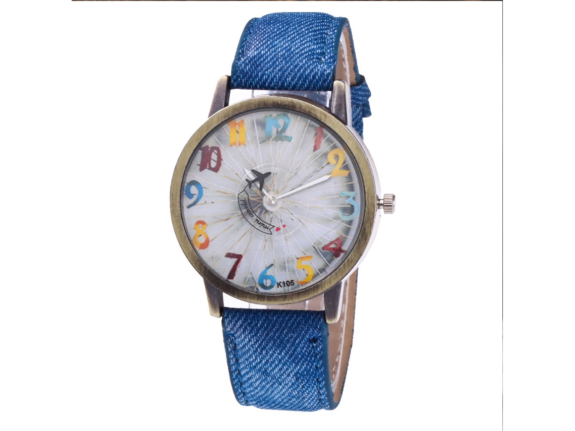 Relógio de quartzo unissex moderno com pulseira de jeans e tecido Zhoulianfa azul royal.