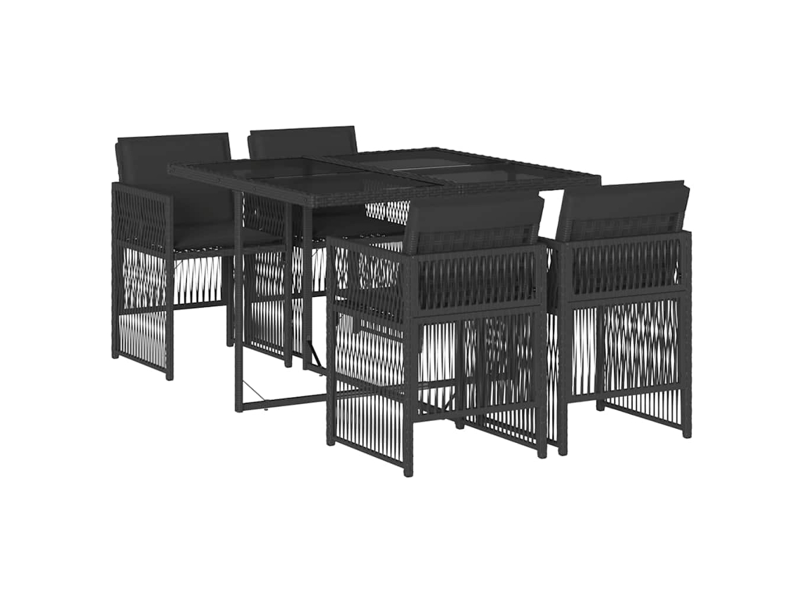 Conjunto de 5 Jantar para Jardim com Almofadões Vime Pe Preto MAISON EXCLUSIVE
