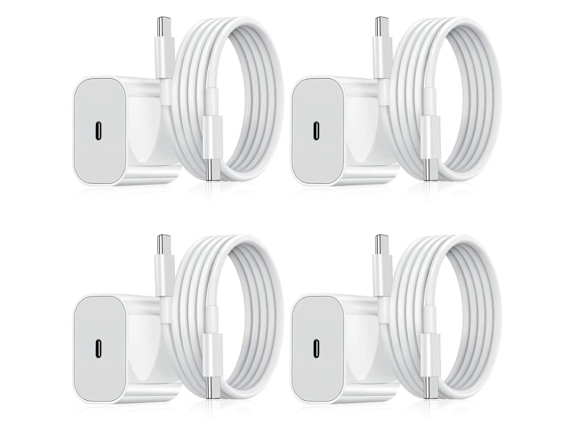 Kit Com 4 Carregadores Rápidos 20 W Usb, Com Cabo, Brancos, Compatível Com Samsung