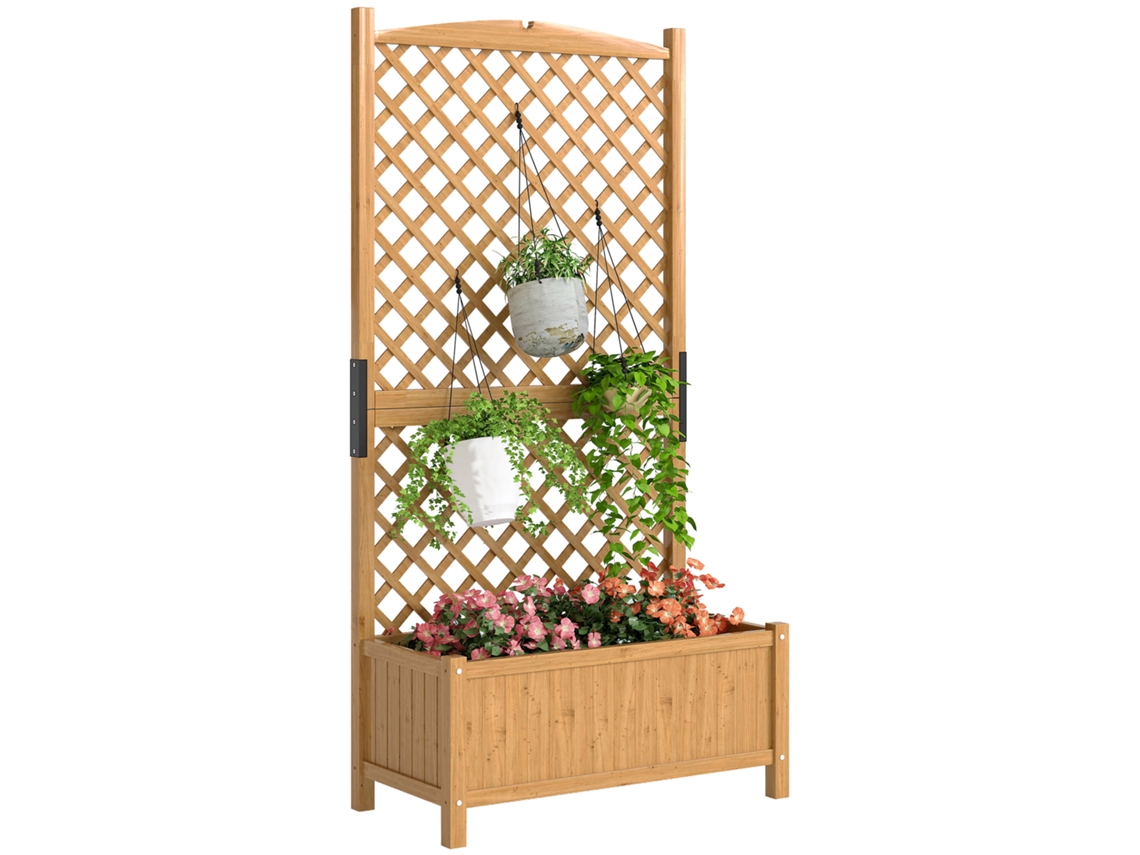 Floreira De Jardim Com Treliça Robusta, Caixa De Plantio Para Plantas Trepadeiras, 90x45x180cm, Madeira