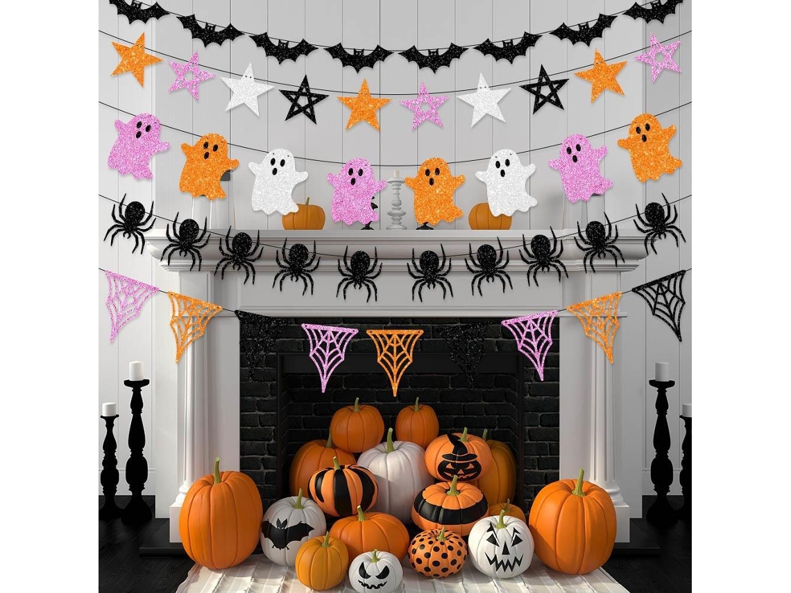 Peças Guirlandas de Banner para Festa de Halloween Desenho Animado Fantasma Morcego Aranha Decoração de Bandeirinhas Penduradas SUNNY SPACES