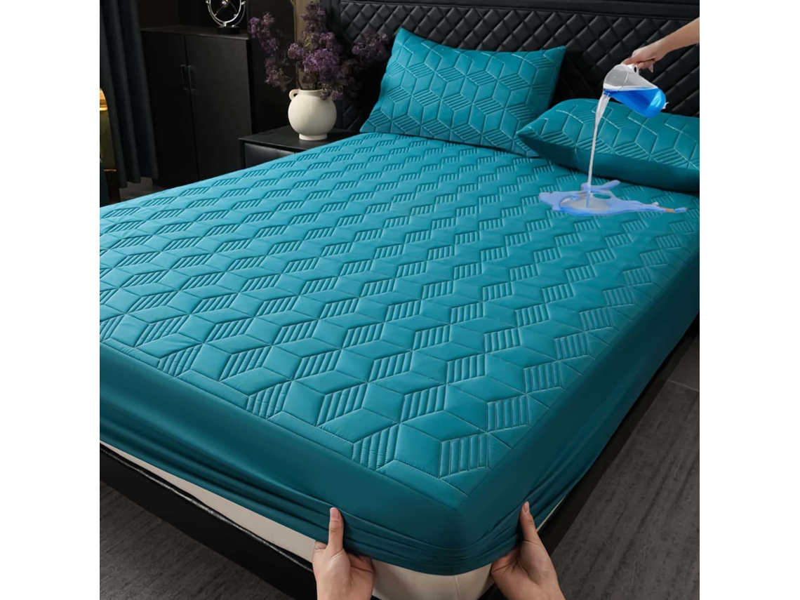 Capa Protetora De Colchão Impermeável,180x200cm, Adequada Para Colchões Com Altura Entre 5,1 E 30,5 Cm Azul Hexinyigjly