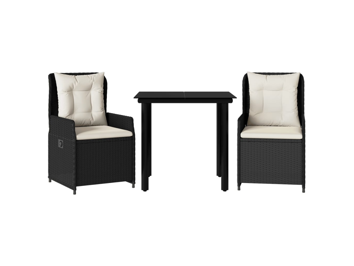 Conjunto de Jantar 3 Pcs para Jardim com Almofadões Vime Pe Preto MAISON EXCLUSIVE (3 pcs)