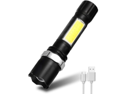 Lanterna LED Recargável 600 Lm, 4 Modos, Impermeável IPX4, Zoom Ajustável, Classe Energética A+ com S/MARCA