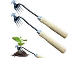 Removedor de ervas daninhas AQUAFORGE, de aço inox com 4 dentes e cabo de madeira