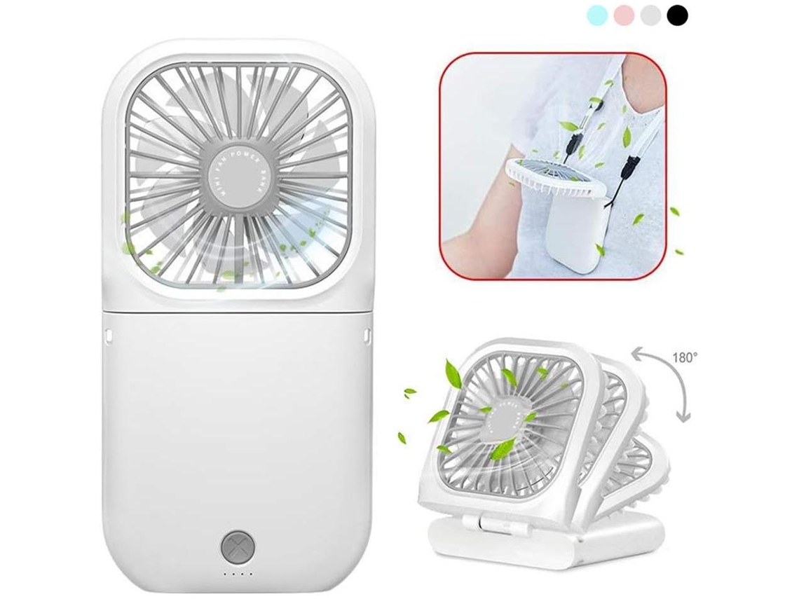 Ventilador de pescoço com três velocidades, sete pás, bateria de 3000mAh MDUG (branco)