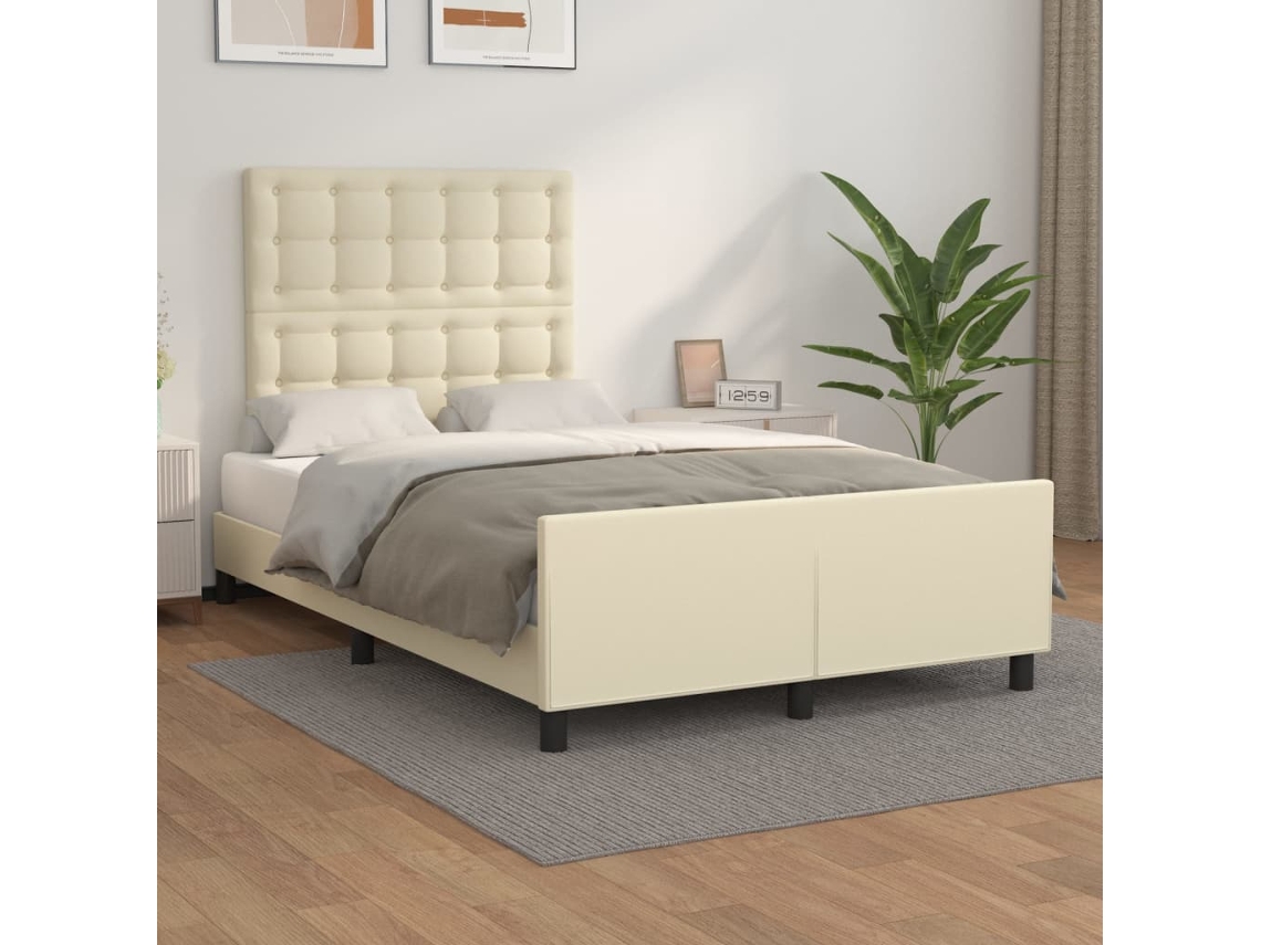 Vidaxl Estrutura de Cama C/ Cabeceira Couro Artificial 120x200cm Creme