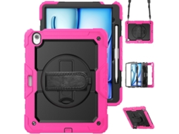 Capa Para Ipad Air 13 2026/2025/2024 13 Polegadas À Prova De Choque,com Suporte E Alça De Ombropreto + Vermelho Rosado