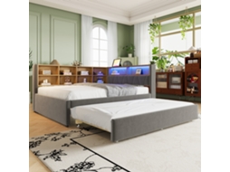 Sofá Cama 140x200 Berço 90x190 Led Tomadas Armários Flanela Cinza Escuro