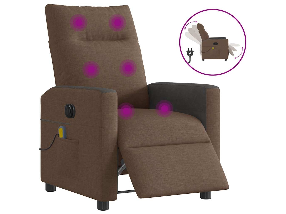 Vidaxl Poltrona De Massagens Reclinável Elétrica Tecido Castanho