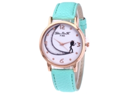 Relógio feminino Zhoulianfa com pulseira de couro PU, mostrador redondo, movimento de quartzo e cor verde menta.