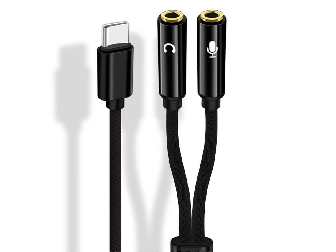 Cabo conversor multifuncional tipo C para 2 conectores de 3,5 mm para áudio e microfones, compatível com notebooks e tablets LALAMOLI