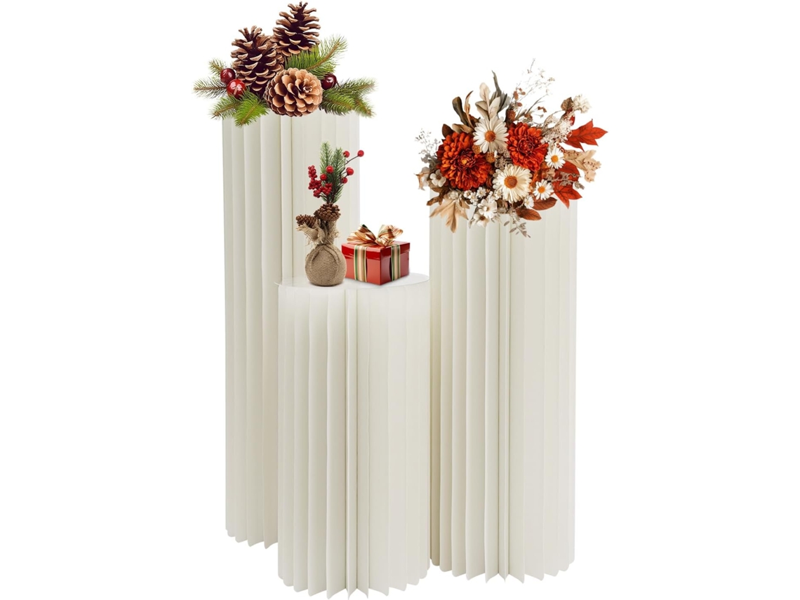Conjunto De 3 Vasos De Papelão Para Coluna De Flores, Vaso Decorativo Para Casamento, Dobrável, Papelão