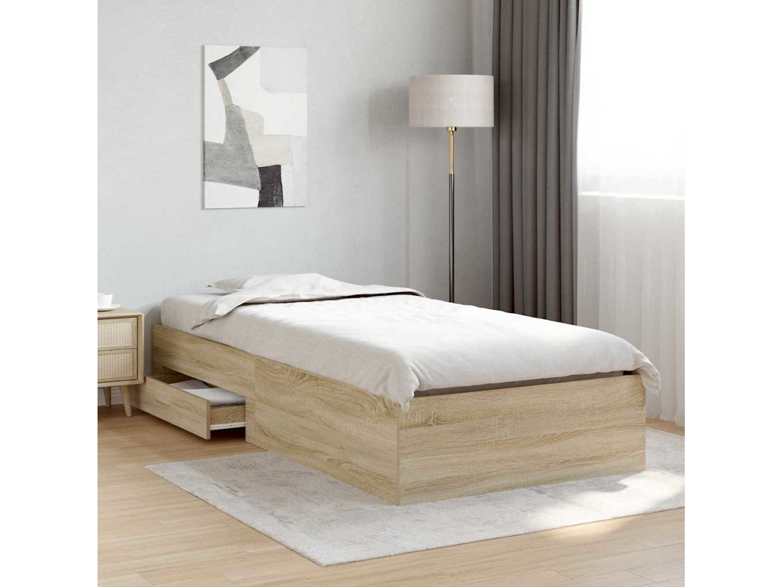 Vidaxl Estrutura da Cama Castanho 90 X 190 Cm Madeira Processada