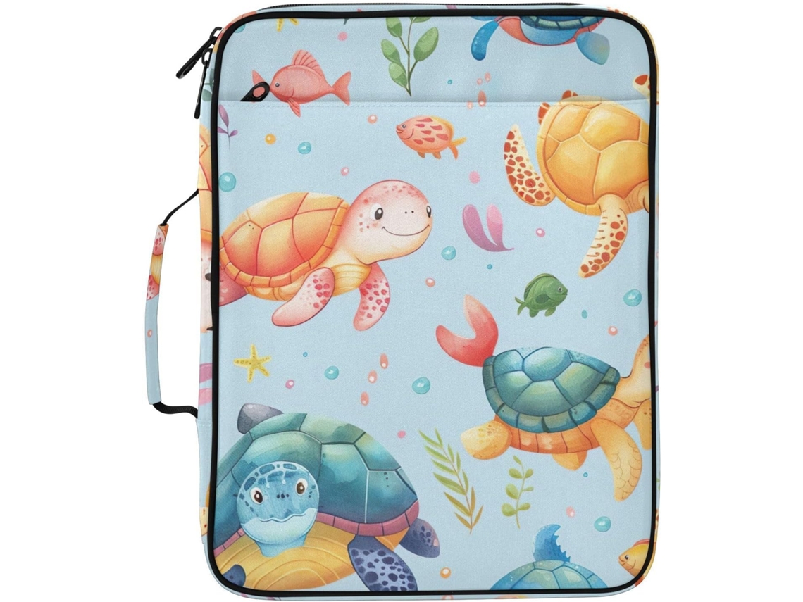 Pasta Expansível Fofa Em Formato De Tartaruga Azul, Organizador De 3 Argolas Com 7 Bolsos Sanfonados Escola