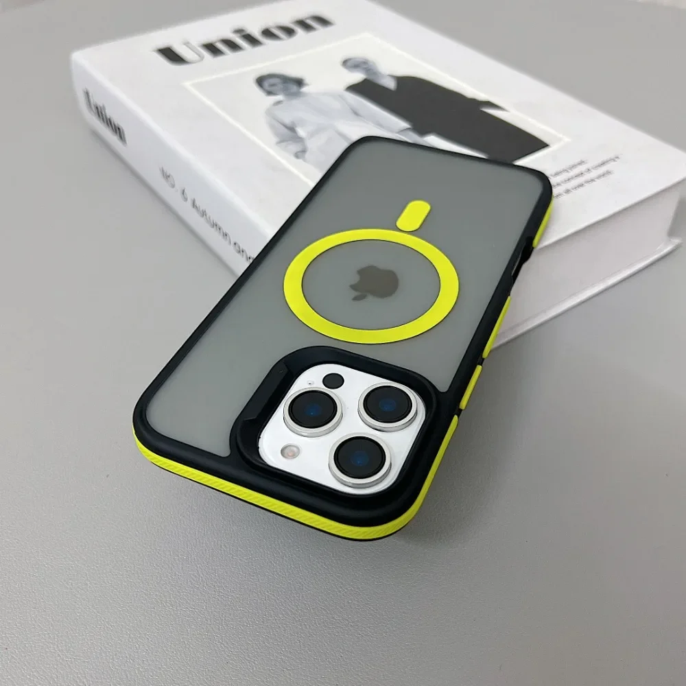 (iphone 16 Pro Max, Amarelo) Capa Fosca Translúcida À Prova De Choque Para Iphone, Compatível Com Carregamento Sem Fio Magsafe.