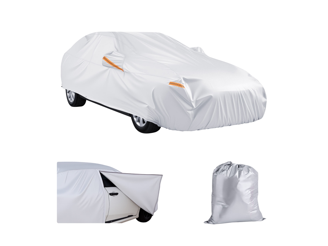 Capa Integral para Sedã Europeu de Tamanho Completo, Proteção Contra Sol, Chuva e Vento, com Zíper na Porta Forro Algodão, Cor Prateada, 5150 X 2450