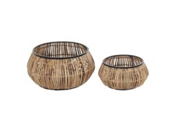 Conjunto de Vasos DKD HOME DECOR Preto Natural Metal Rotim Quadrado Bali 50 X 50 X 25 4 Cm 2 Unidades