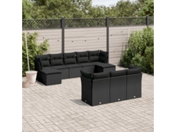 10 Pcs Conjunto Sofás De Jardim C/ Almofadões Vime Pe Preto Dkd Home Decor
