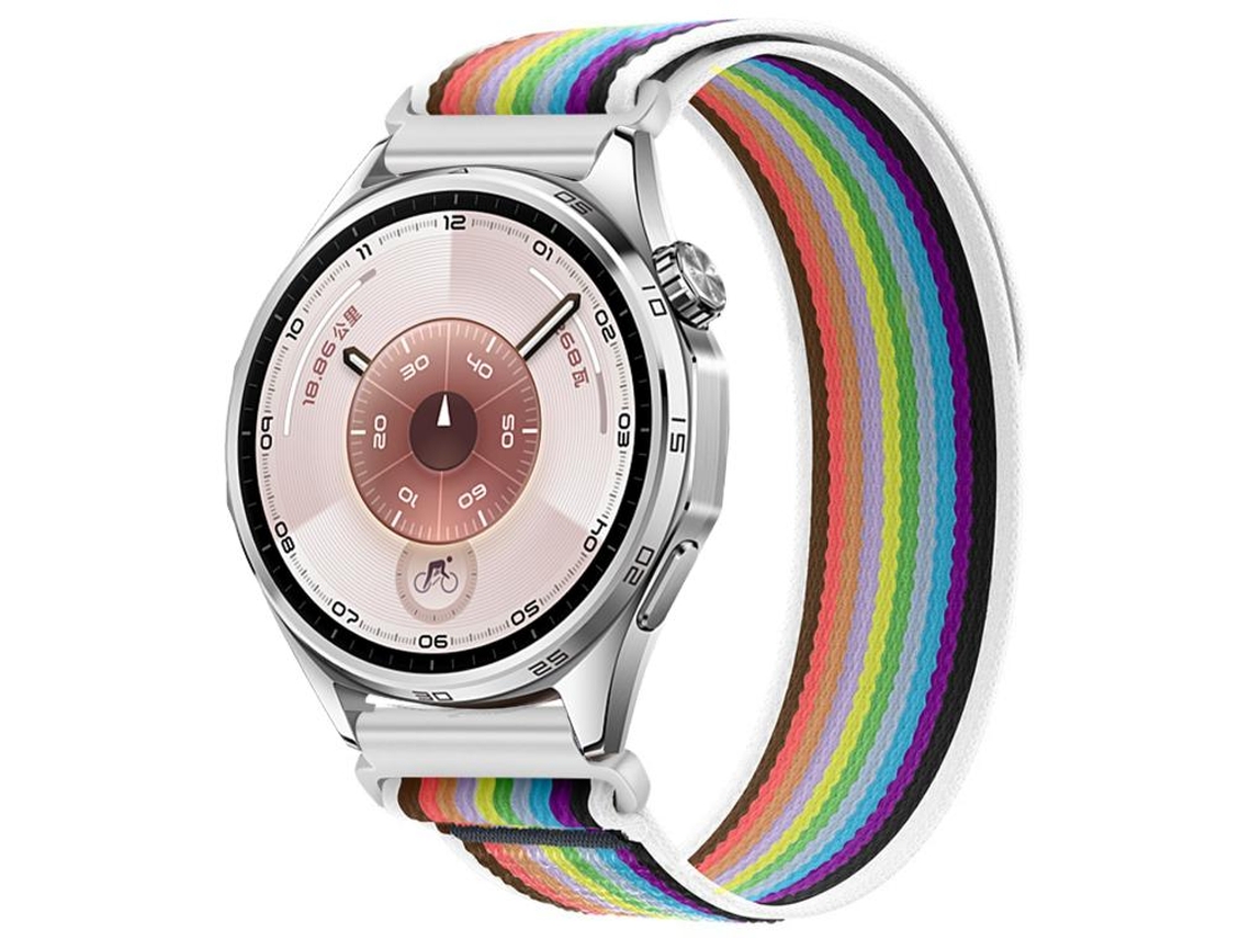 Bracelete Para Huawei Watch Gt 6 (46mm) - Nylon - Fecho De Velcro - Wild Path Loop Branca E Colorida