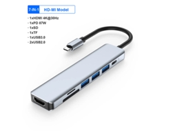 Yizhood Docking Station USB C Adaptador Suporte 4k Hdmi 7 Em 1 USB 3.0 Hub Tipo C Para Hdmi PD 87w Para Laptop Macbook Pro Cinza
