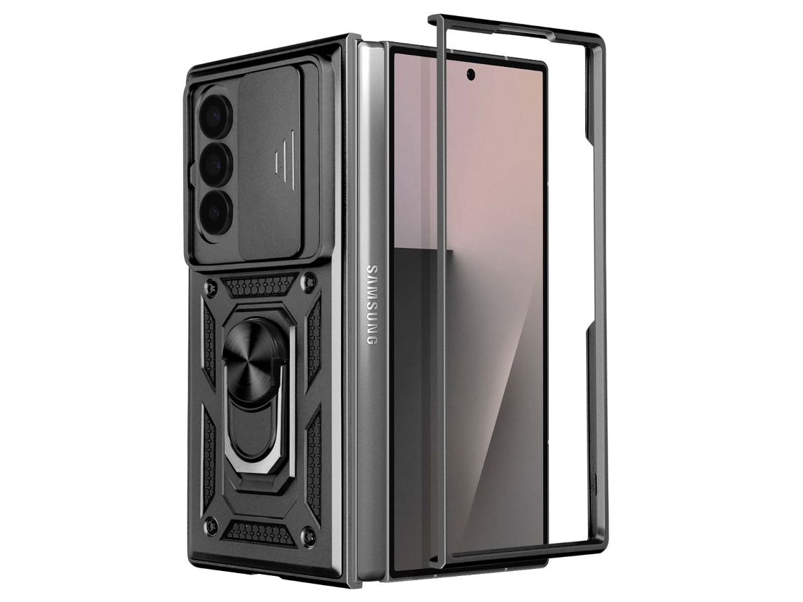 Avizar Capa Para Samsung Galaxy Z Fold 7 Com Suporte De Anel E Tampa Da Câmera Preto