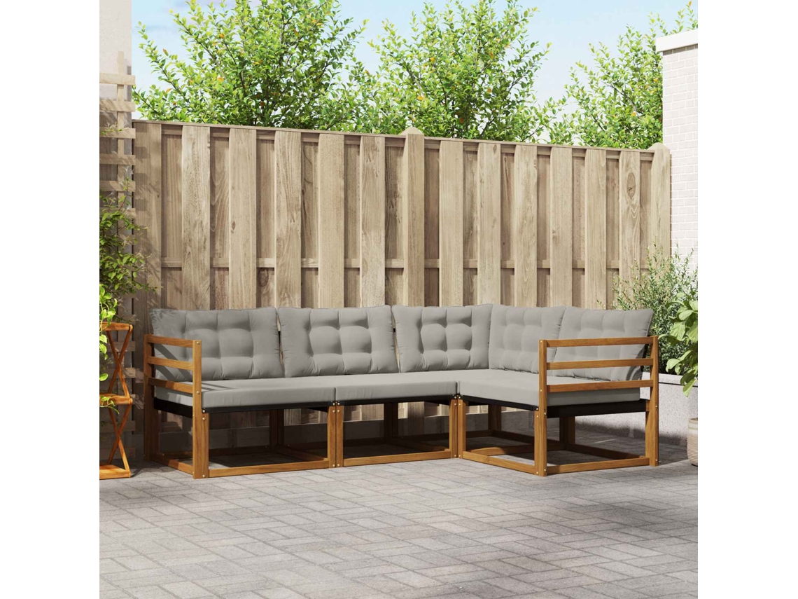 Vidaxl Conjunto De Sofás Para Exterior 4 Unid. Cinza Natural E Claro
