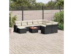 Vidaxl 11 Pcs Conjunto Sofás De Jardim C/ Almofadões Vime Pe Preto